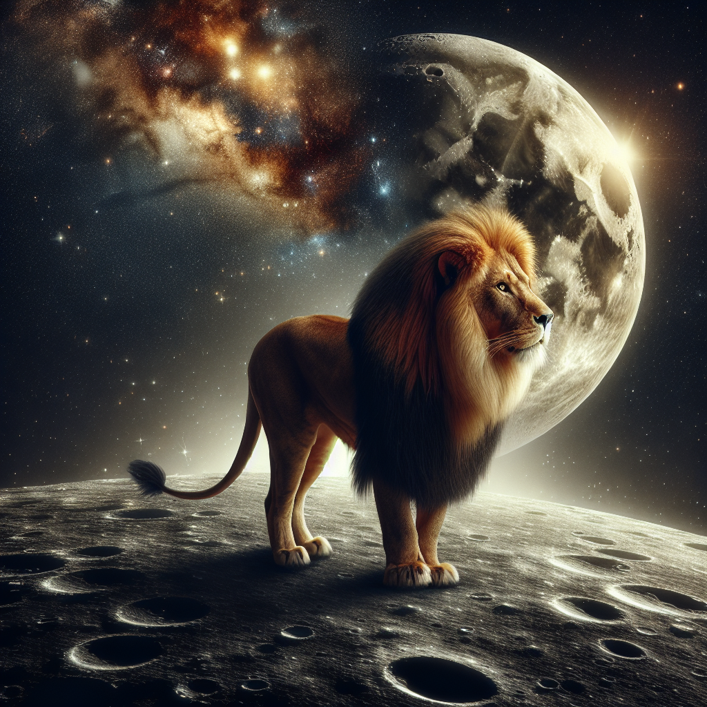 Majestic Lion on Moon Surface
