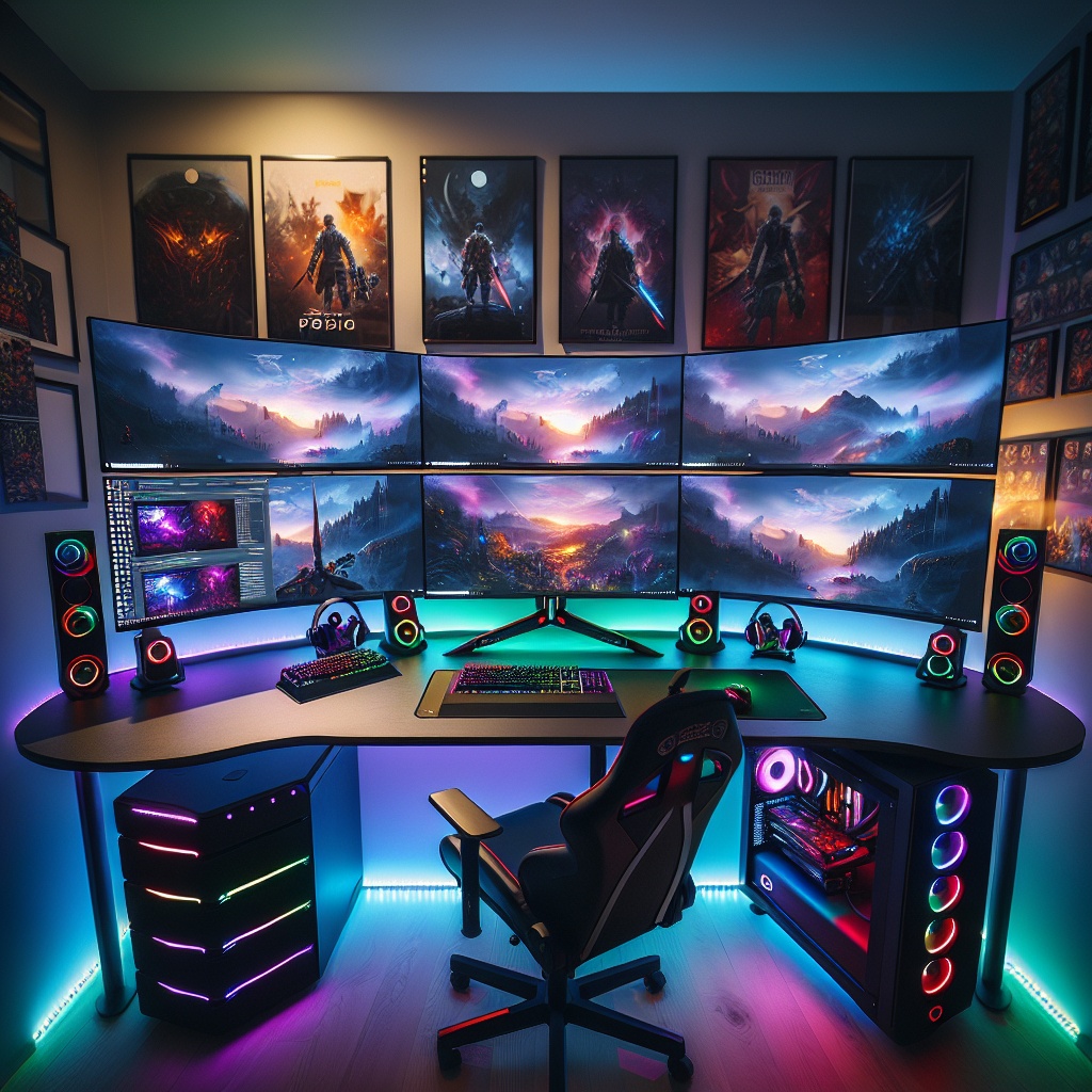 Ultimate Gaming Setup with Multiple Monitors and Gaming Accessories