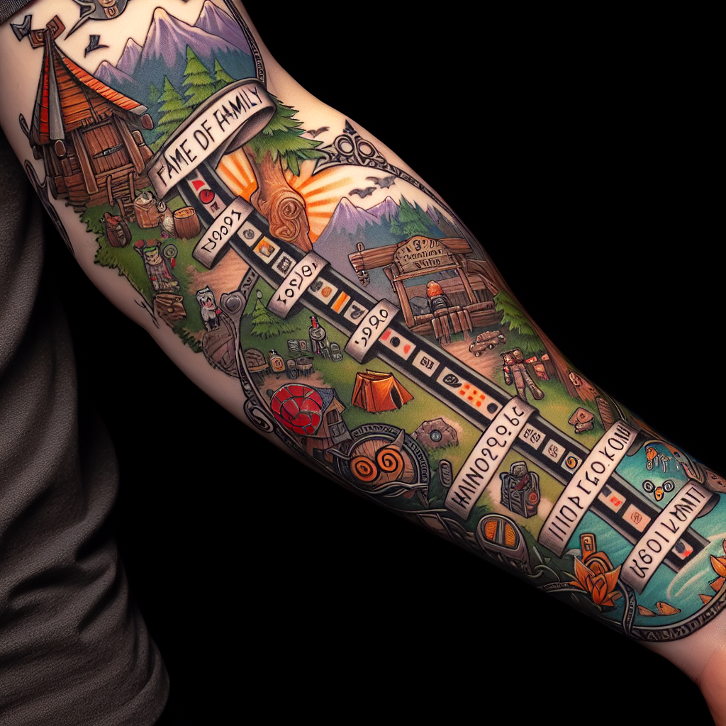 Family Timeline Tattoo Design Featuring Generations and Game Influences