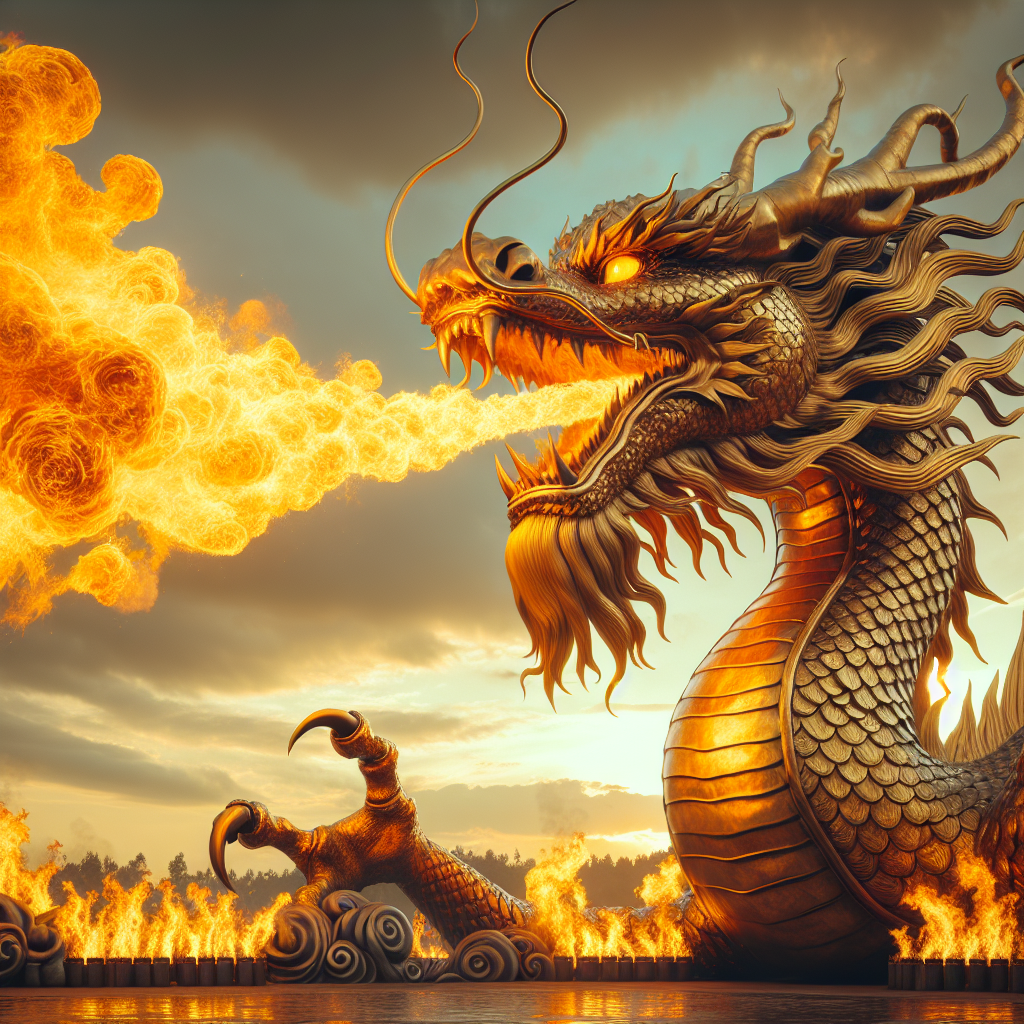 Majestic Golden Dragon Spewing Fire