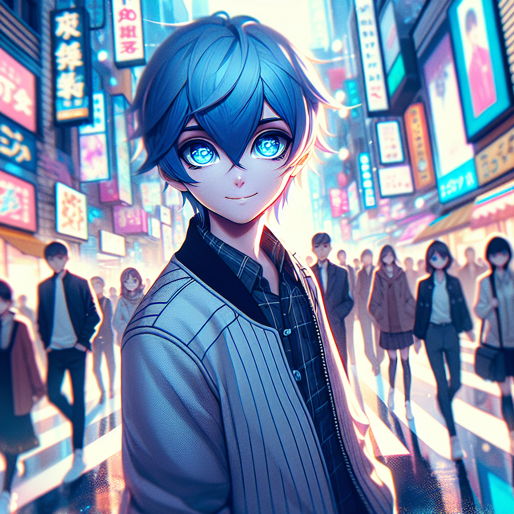 Captivating Anime Character with Blue Hair in Futuristic City