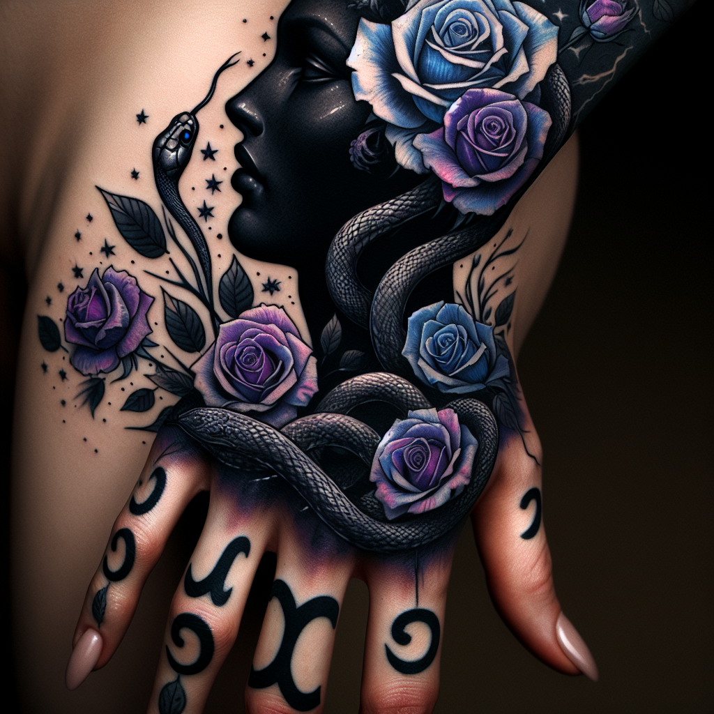 Stunning Aquarius Tattoo with Roses and Snake Hair