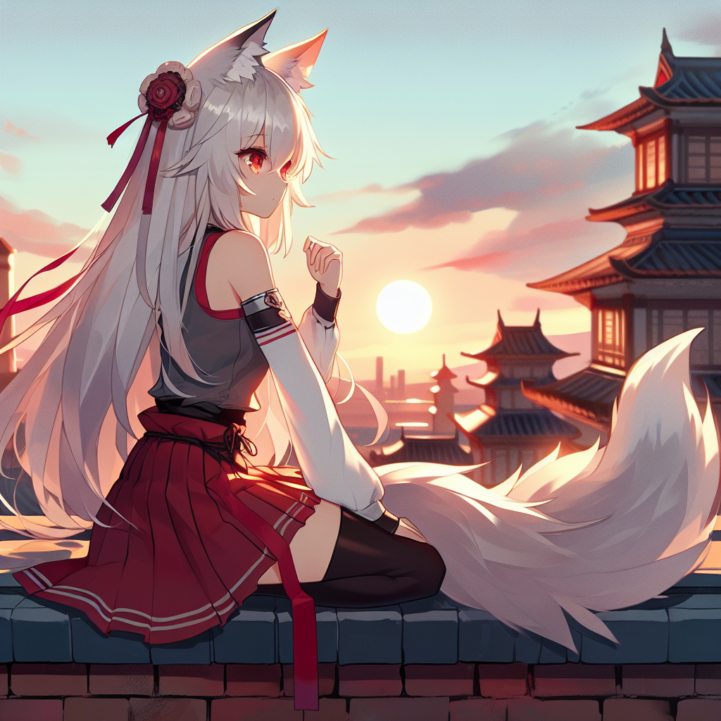 Anime Girl with White Hair and Wolf Ears