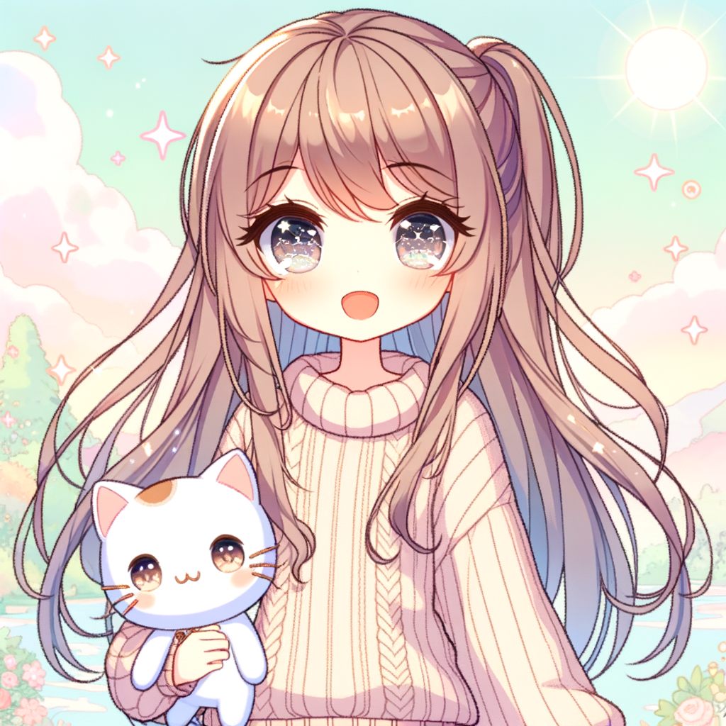 Charming Anime Girl Holding Cat Plushie