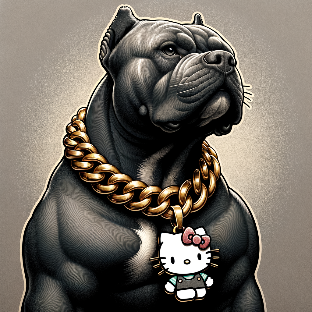 Solid Gray American Bully Dog with Hello Kitty Pendant Necklace