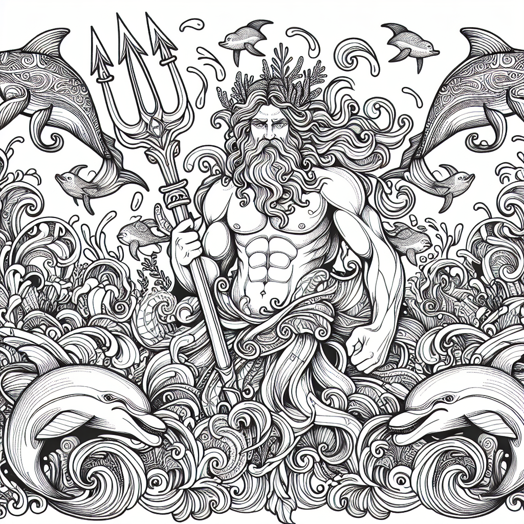 Poseidon Coloring Book Illustration