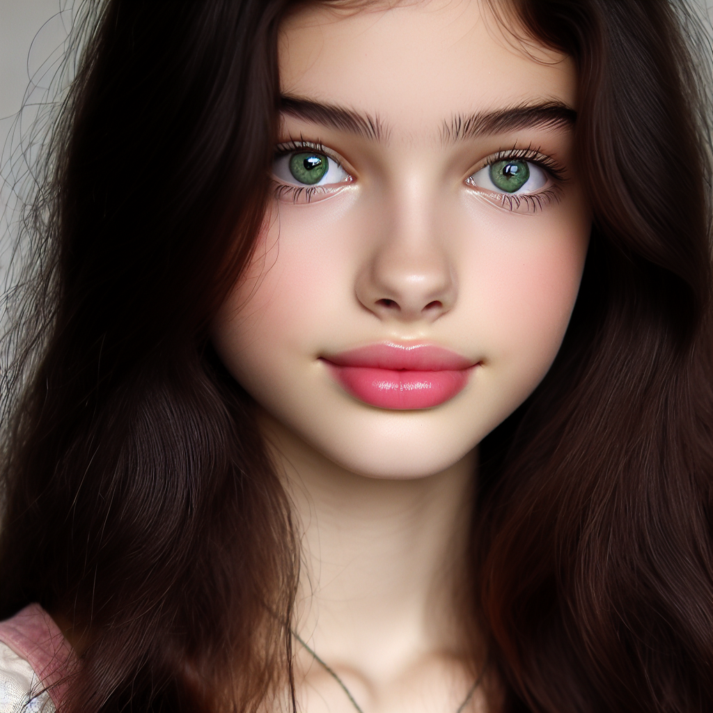 15-Year-Old Girl with Black-Brown Hair and Green Eyes